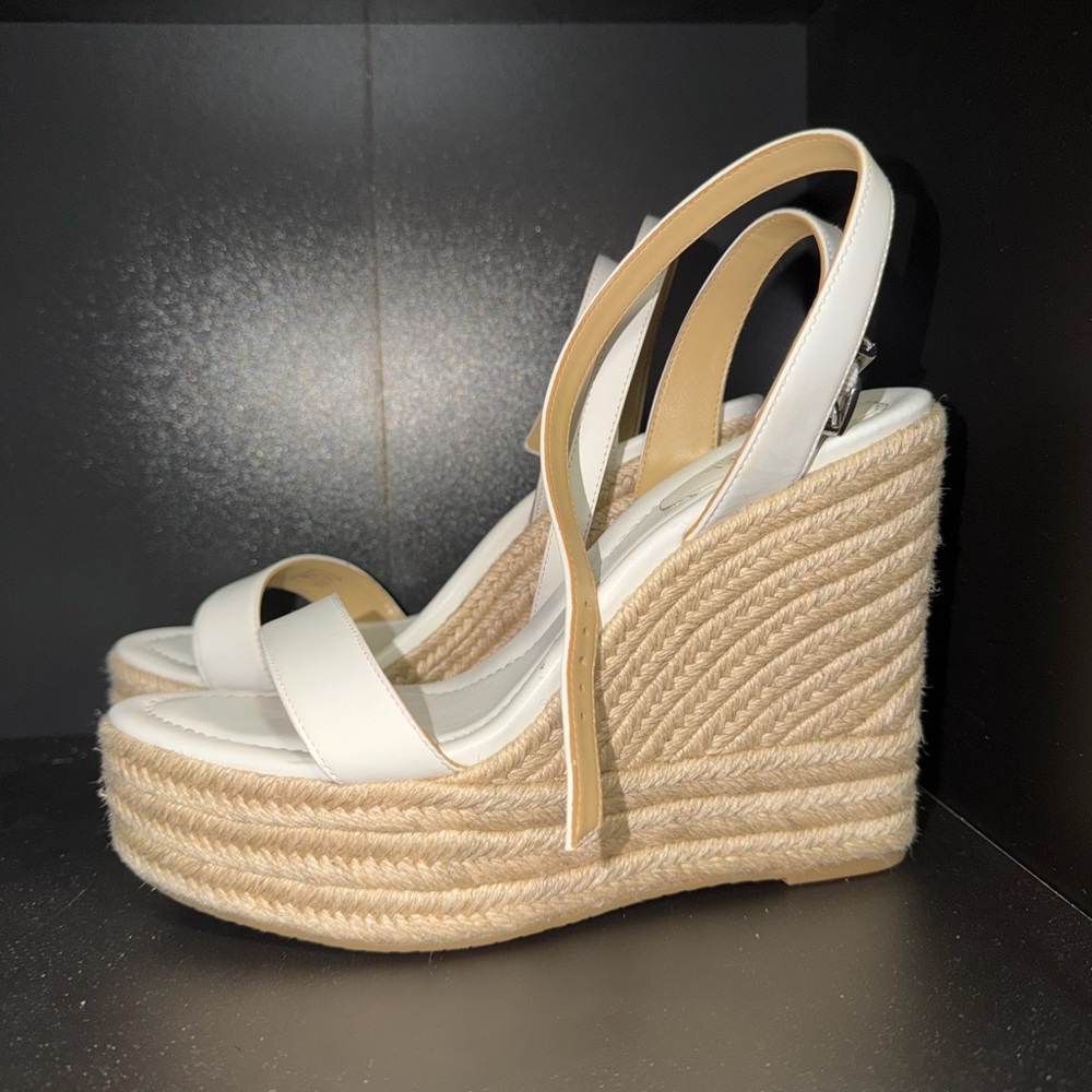 Michael Kors White and Tan Wedge Sandals